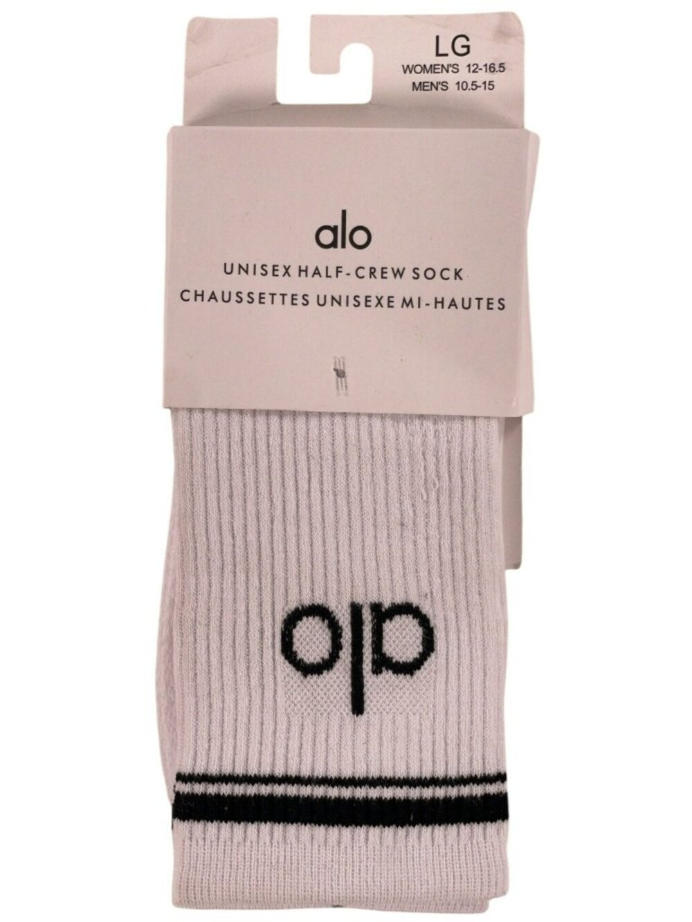 Alo Yoga Unisex Half-Crew Socks Heather Grey/White Sz L Wmn 12-16.5 Men 10.5-15